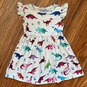 100% Knit Cotton Dinosaur Dress Gray 3T